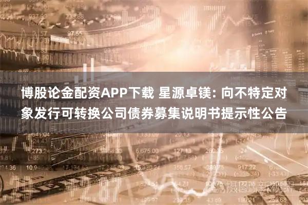 博股论金配资APP下载 星源卓镁: 向不特定对象发行可转换公司债券募集说明书提示性公告
